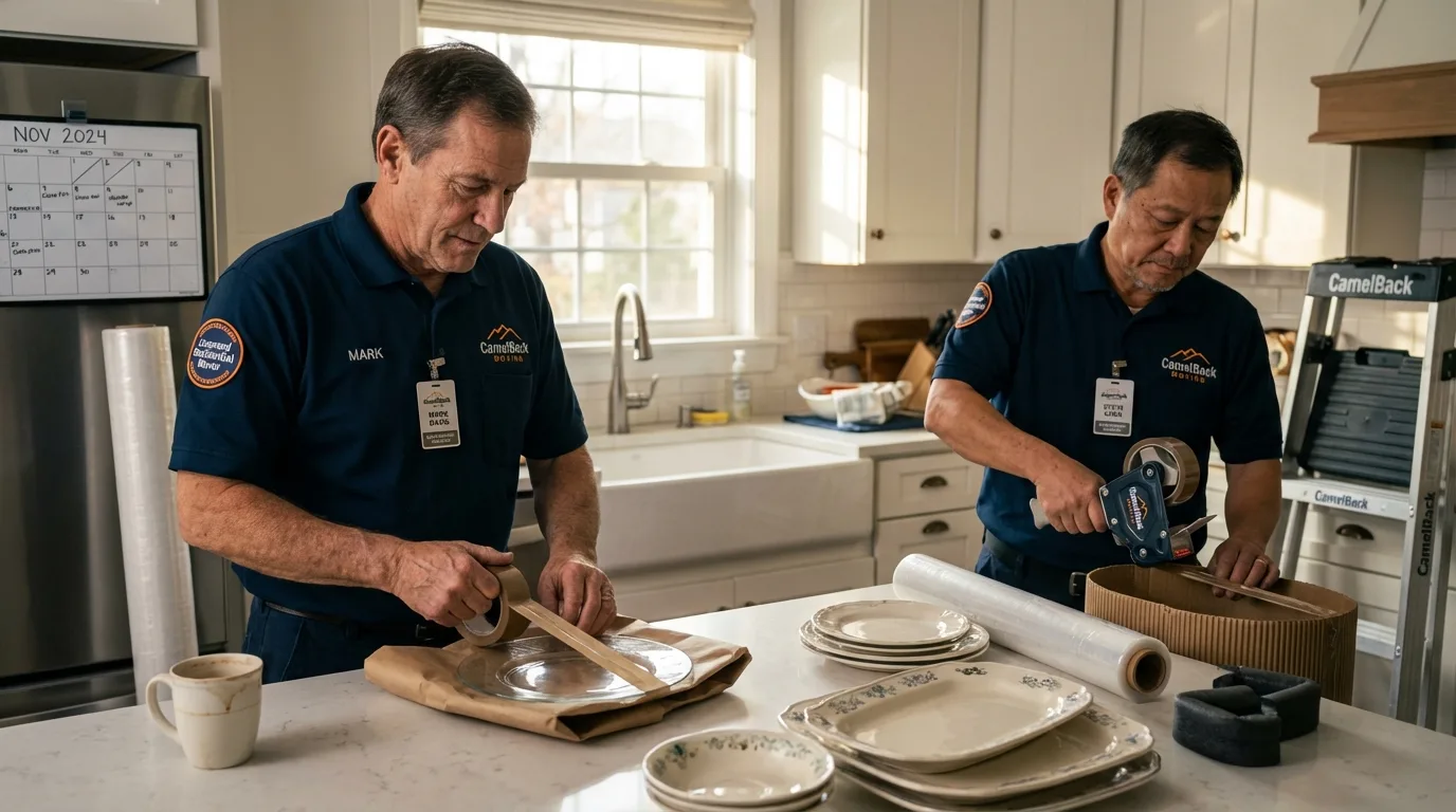 Professional crew packing kitchen dishware in Woonsocket, SD